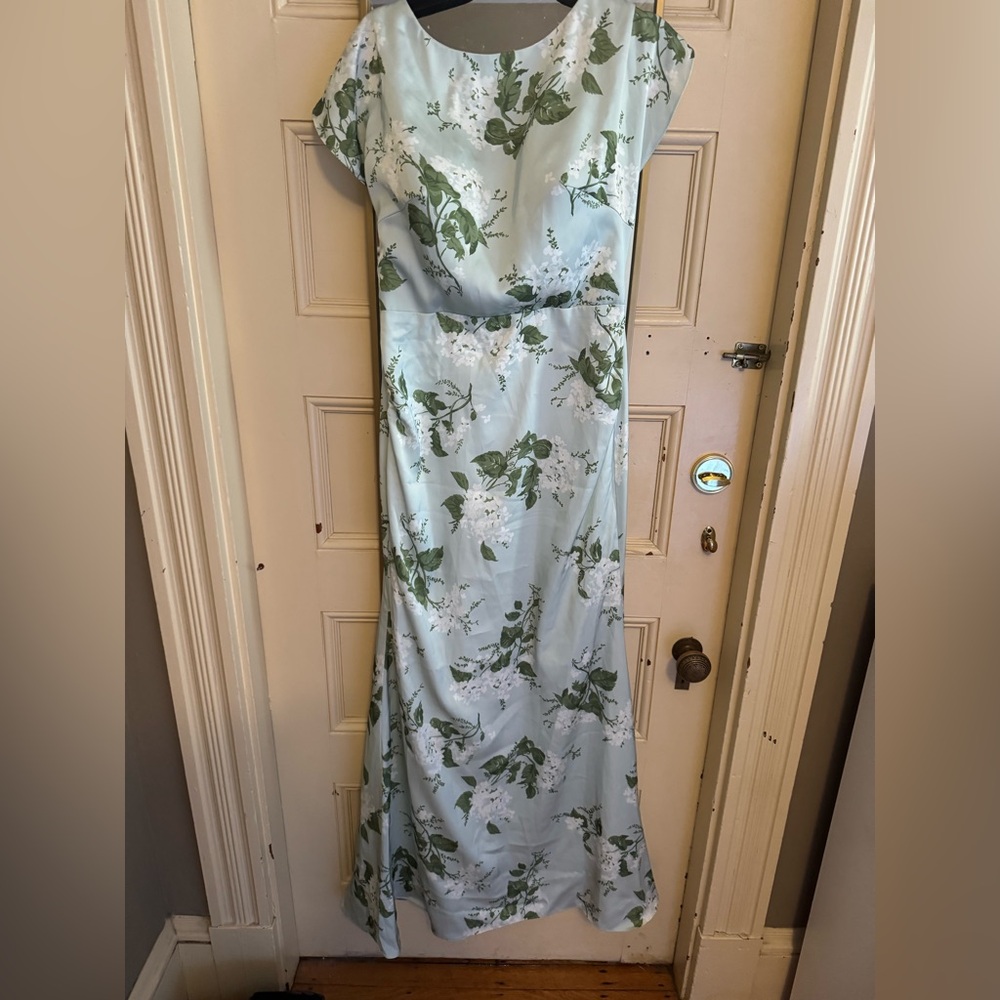 Elegant Mint Floral Satin Gown garden party new 6 satin green AW BRIDAL - Picture 5 of 7